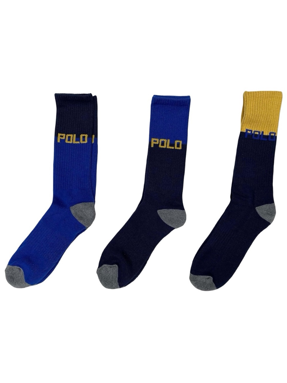 Polo by Ralph Lauren Men's Blue, Gray and Yellow Socks Size 6-12 1/2